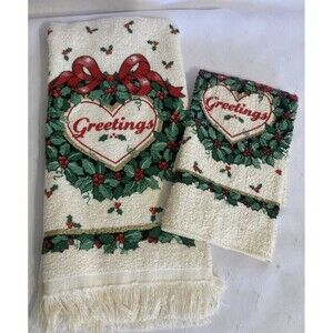 Vintage Cannon Kitchen Tea Dish Towel & Dish Cloth Christmas Terry Cloth